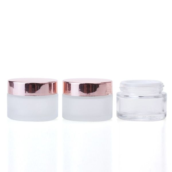 frosted glass cream jar clear cosmetic bottle lotion lip balm container with rose gold lid packing bottles 5g~100g
frosted glass cream jar clear cosmetic bottle lotion lip balm container with rose gold lid packing bottles 5g~100g