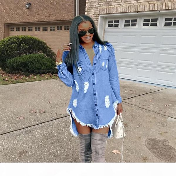 long sleeve turn down collar women hiphop denim blue jean shirt dress spring autumn ripped jeans tassel irregular dresses, Black;gray
long sleeve turn down collar women hiphop denim blue jean shirt dress spring autumn ripped jeans tassel irregular dresses, Black;gray