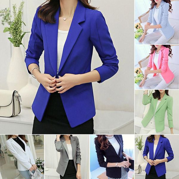 women slim fit solid suit blazer jacket coat casual one button outwear h81, White;black
women slim fit solid suit blazer jacket coat casual one button outwear h81, White;black