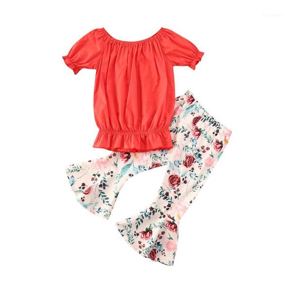 2pcs fashion kids baby girl summer clothes short sleeve t shirt floral print flare pants outfits set 2-7y1, White
2pcs fashion kids baby girl summer clothes short sleeve t shirt floral print flare pants outfits set 2-7y1, White