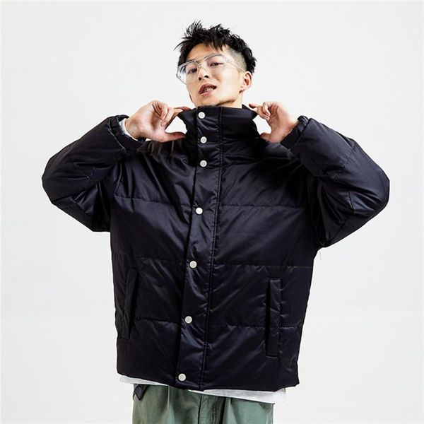 standing collar down jacket day street popular logo big letter printed down jacket on the back male, Black