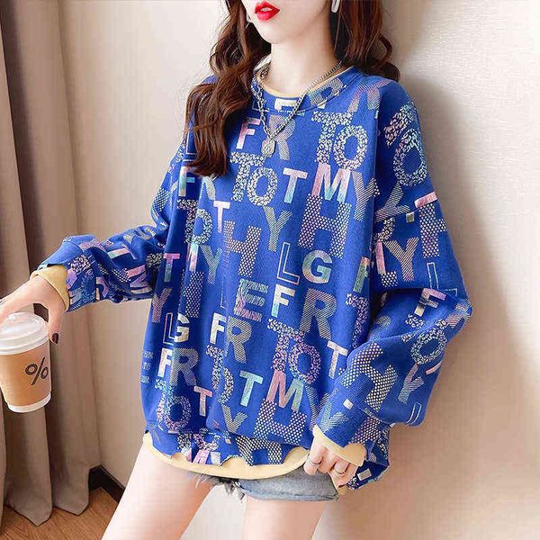 women's hoodi sweatshirts 2022 autumn korean loose large stitching printed letters fake two-piece casual round neck pullover women', Black
women's hoodi sweatshirts 2022 autumn korean loose large stitching printed letters fake two-piece casual round neck pullover women', Black