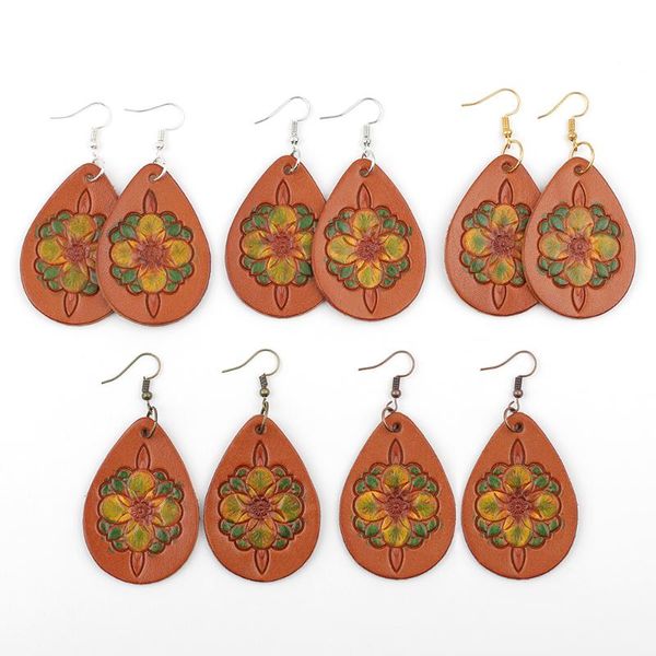 retro genuine leather earring carving flower teardrop drop dangle earrings for women party jewelry accessories, Silver
retro genuine leather earring carving flower teardrop drop dangle earrings for women party jewelry accessories, Silver