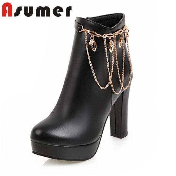 asumer new 2020 metal chain ankle boots for women solid popular winter boots pu round toe high heels, Black
asumer new 2020 metal chain ankle boots for women solid popular winter boots pu round toe high heels, Black