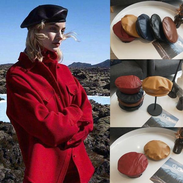 berets women pu leather solid beret hat french caps painter hats uk style vintage autumn winter retro beanie, Blue;gray
berets women pu leather solid beret hat french caps painter hats uk style vintage autumn winter retro beanie, Blue;gray