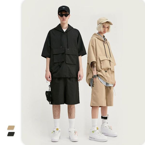 vimass 2020 spring summer new three dimensional pocket tooling hooded windbreaker short sleeved t shirt loose short casual suits, Gray
vimass 2020 spring summer new three dimensional pocket tooling hooded windbreaker short sleeved t shirt loose short casual suits, Gray