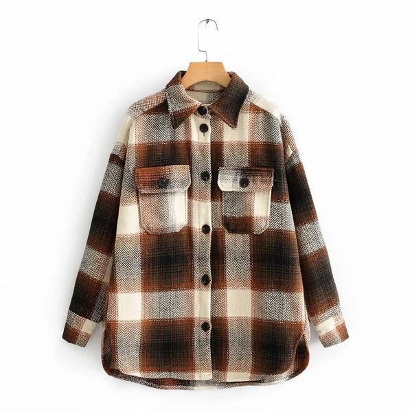 za autumn winter women's plaid woolen shirt plus tweed thick coat warm outwear woman oversize coats female shirtwear jacket, Black;brown
za autumn winter women's plaid woolen shirt plus tweed thick coat warm outwear woman oversize coats female shirtwear jacket, Black;brown