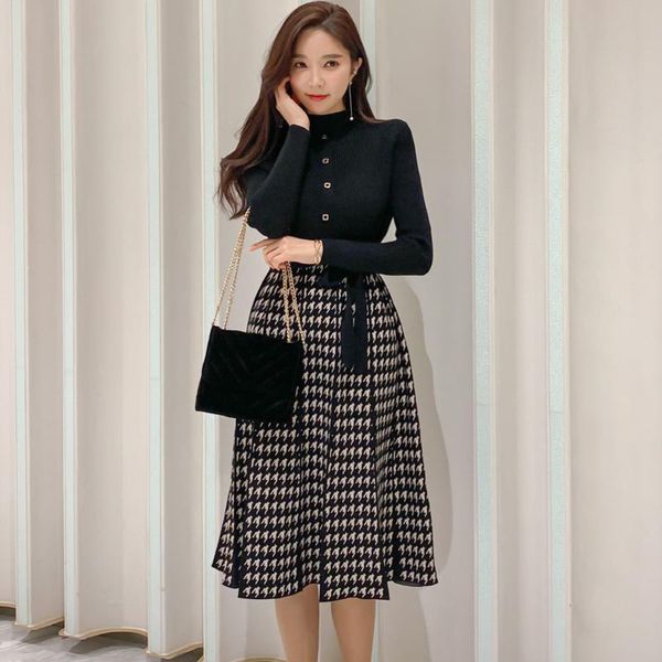 fall winter women black patchwork houndstooth knitted dresses elegant belted slim bottoming sweater dress vestidos, Black;gray
fall winter women black patchwork houndstooth knitted dresses elegant belted slim bottoming sweater dress vestidos, Black;gray
