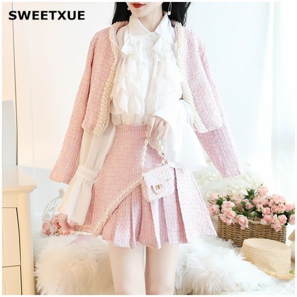 sweetxue tweed two-piece set short beaded jacket + asymmetric pleated skirt plaid elegant temperament chic women suit new 201109, Black;brown
sweetxue tweed two-piece set short beaded jacket + asymmetric pleated skirt plaid elegant temperament chic women suit new 201109, Black;brown
