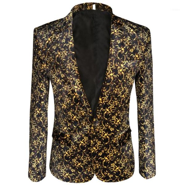 man nightclub style performance costumes full golden flower single button male plus size blazer jacket fashion party men's suits1, White;black
man nightclub style performance costumes full golden flower single button male plus size blazer jacket fashion party men's suits1, White;black