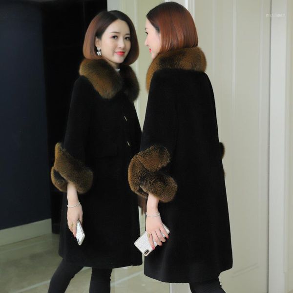 sheep shearing coat women fight fur 2020 new winter long composite one haining1, Black