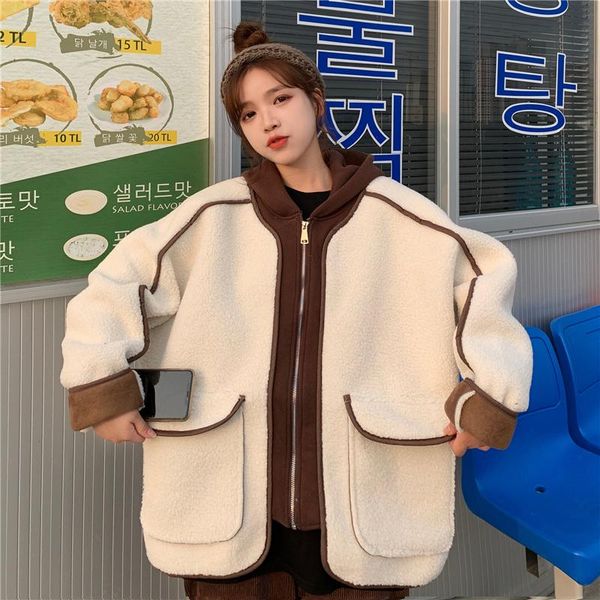 women's wool & blends kawaii oversize loose coat female winter warm zip-up lamb hooded jacket women korea cute girly casual faux fur ou, Black
women's wool & blends kawaii oversize loose coat female winter warm zip-up lamb hooded jacket women korea cute girly casual faux fur ou, Black
