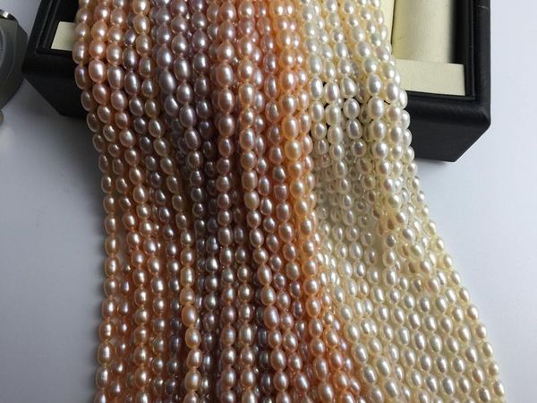 chains freshwater pearl necklace rice shape with size 4-5mm loose strands for diy jewelry, Silver