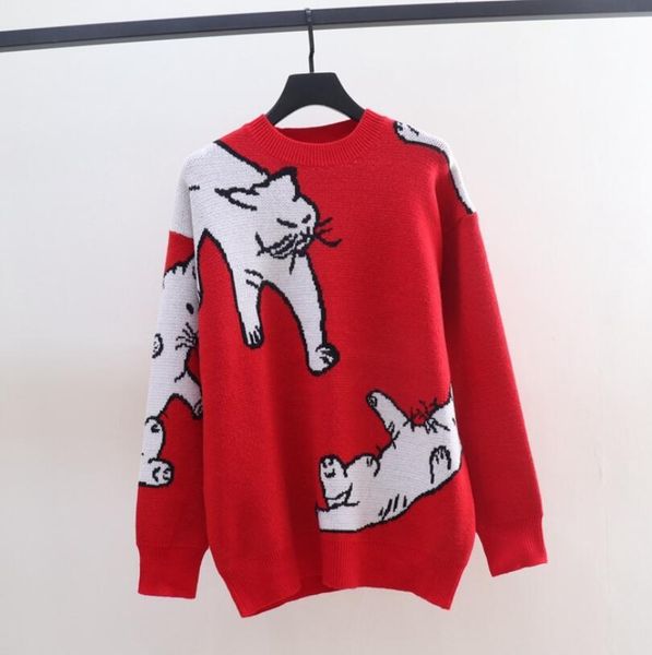 2021 autumn beautiful women's nightgown crocheted loose pullover's cat from cartoons harajuku red oversized female sweater p2131 n, White;black
2021 autumn beautiful women's nightgown crocheted loose pullover's cat from cartoons harajuku red oversized female sweater p2131 n, White;black