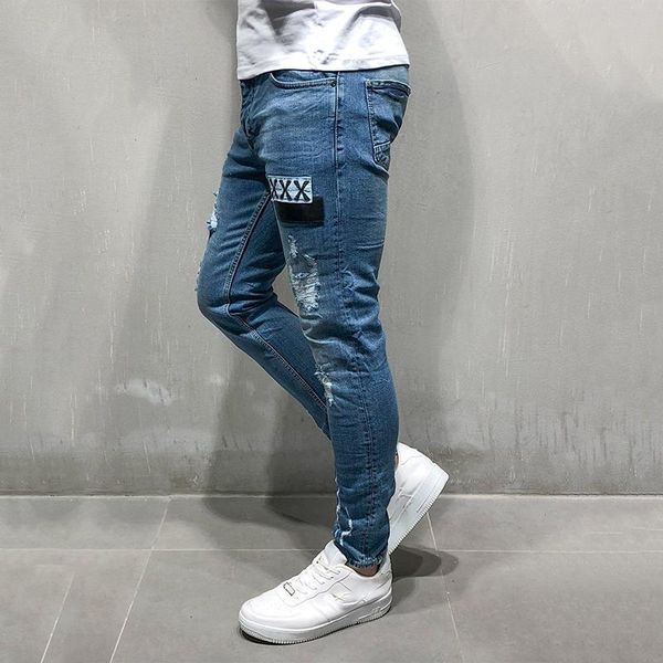 men's jeans fashion sknny men clothing hole straight leg skinny ripped pants casual trousers denim, Blue
men's jeans fashion sknny men clothing hole straight leg skinny ripped pants casual trousers denim, Blue