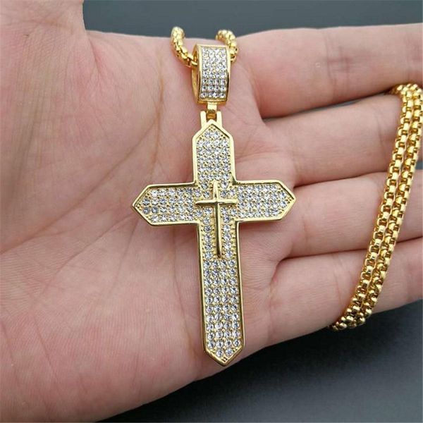 religious iced out bling cross pendants necklaces for women men gold color male stainless steel christian jewelry dropshipping, Silver
religious iced out bling cross pendants necklaces for women men gold color male stainless steel christian jewelry dropshipping, Silver