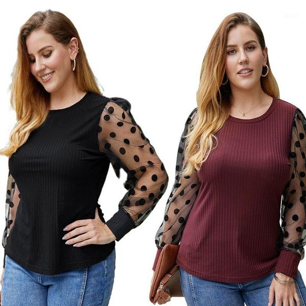 women plus size long sleeve sweater sheer mesh polka dot patchwork shirts o-neck ribbed pullover streetwear1, White;black
women plus size long sleeve sweater sheer mesh polka dot patchwork shirts o-neck ribbed pullover streetwear1, White;black