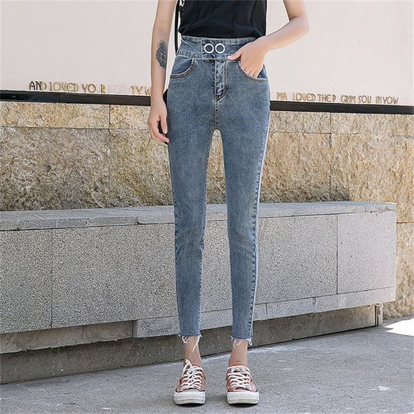 women's 2020 autumn winter high waist double-button ankle-length jeans were and thin feet pencil pants, Blue
women's 2020 autumn winter high waist double-button ankle-length jeans were and thin feet pencil pants, Blue