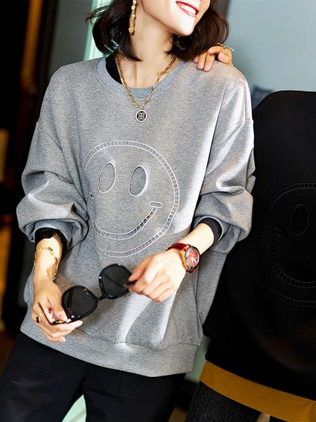 sumu smiling face crew neck new fall 2020 women's large size casual loose top, Black
sumu smiling face crew neck new fall 2020 women's large size casual loose top, Black