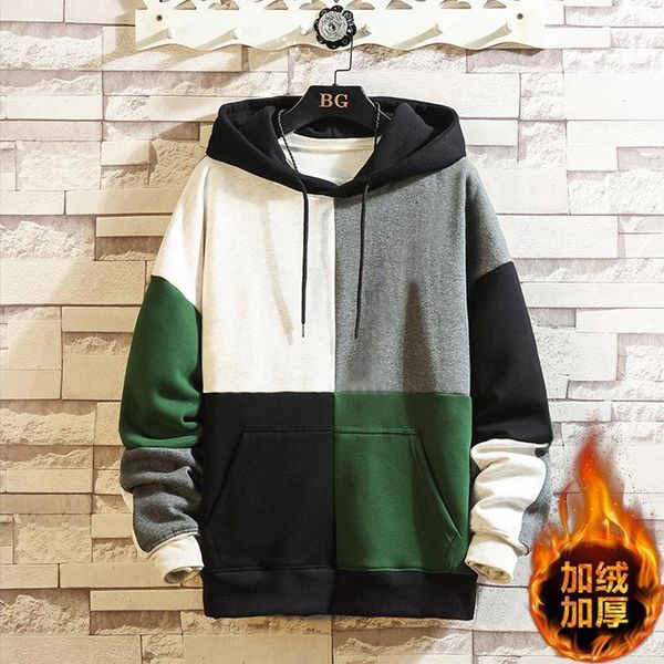 man hoodies winter new men's plus velvet thick stitching contrast color hooded pullover loose shoulder sweatshirt1, Black
man hoodies winter new men's plus velvet thick stitching contrast color hooded pullover loose shoulder sweatshirt1, Black