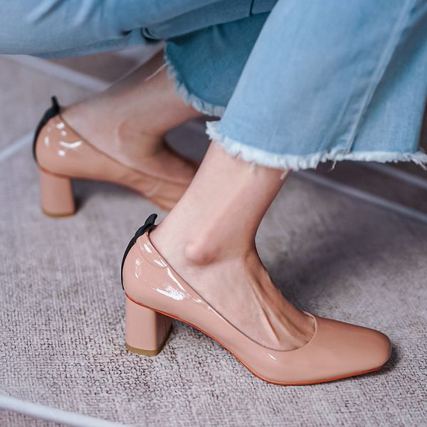 2020 natural square genuine toe sheep skin leather woman casual high heels shoes qi9s, Black 
2020 natural square genuine toe sheep skin leather woman casual high heels shoes qi9s, Black