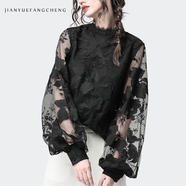 ladies floral embroidery blouses transparent lantern sleeve mesh stand collar loose plus size women black chiffon blouse t200502, White
ladies floral embroidery blouses transparent lantern sleeve mesh stand collar loose plus size women black chiffon blouse t200502, White