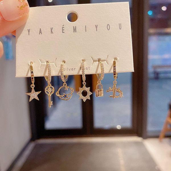 dangle & chandelier mixed styles cubic zirconia earrings set gold color star planet plane lock key for women, Silver
dangle & chandelier mixed styles cubic zirconia earrings set gold color star planet plane lock key for women, Silver