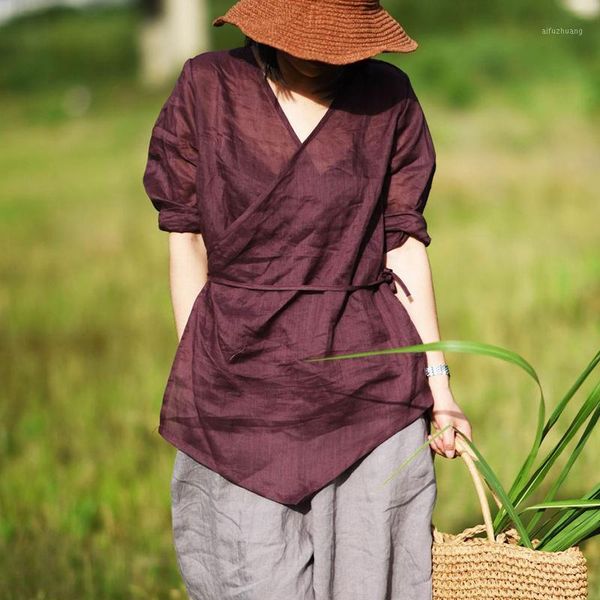 johnature ramie shirts vintage blouses women solid color cloths 2020 spring v-neck long sleeve sashes casual shirts1, White
johnature ramie shirts vintage blouses women solid color cloths 2020 spring v-neck long sleeve sashes casual shirts1, White