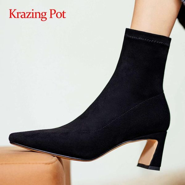 krazing pot work boots stretch streetwear small square toe high strange heels slip on office lady ankle boots l97, Black
krazing pot work boots stretch streetwear small square toe high strange heels slip on office lady ankle boots l97, Black