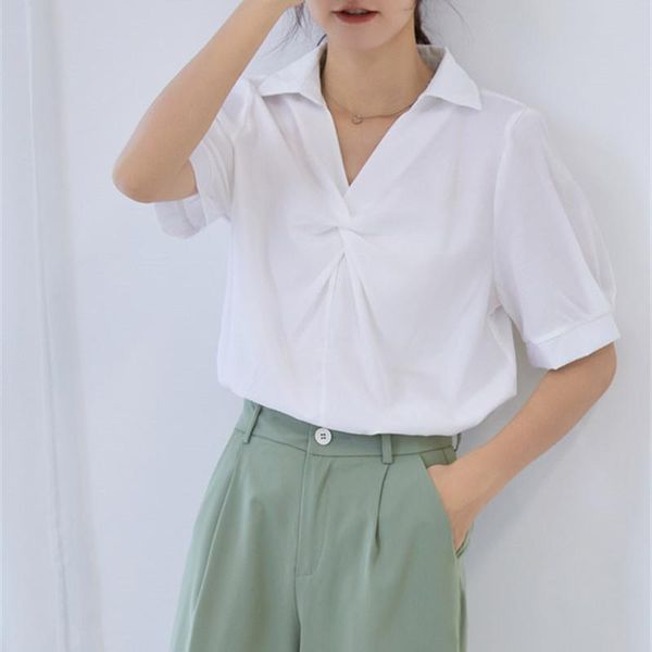 women's blouses & shirts 2021 summer women shirt chiffon solid turndown collar casual female blouse half sleeve fashion flesh lady offi, White
women's blouses & shirts 2021 summer women shirt chiffon solid turndown collar casual female blouse half sleeve fashion flesh lady offi, White