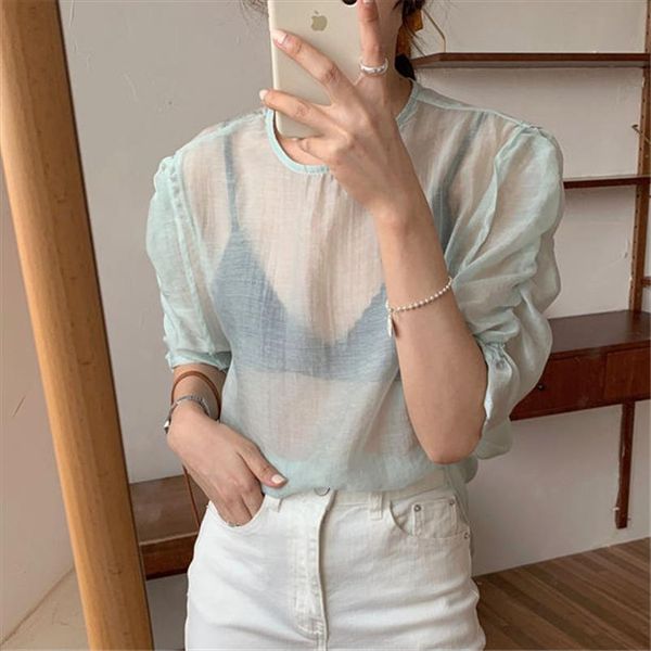 summer solid thin puff sleeves chic fashion 2020 streetwear casual light short sleeve all match loose blouses, White
summer solid thin puff sleeves chic fashion 2020 streetwear casual light short sleeve all match loose blouses, White