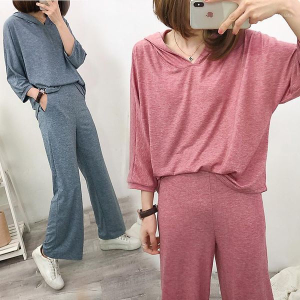 two piece set tracksuits women pajamas loose casual streetwear hooded t shirt+wide leg pants 2 pieces set outfits jogging femme1, White
two piece set tracksuits women pajamas loose casual streetwear hooded t shirt+wide leg pants 2 pieces set outfits jogging femme1, White