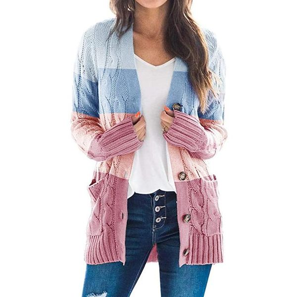 autumn and winter new style cardigan sweater women's v-neck single breasted long sleeve color contrast patchwork coat wm*, Black
autumn and winter new style cardigan sweater women's v-neck single breasted long sleeve color contrast patchwork coat wm*, Black