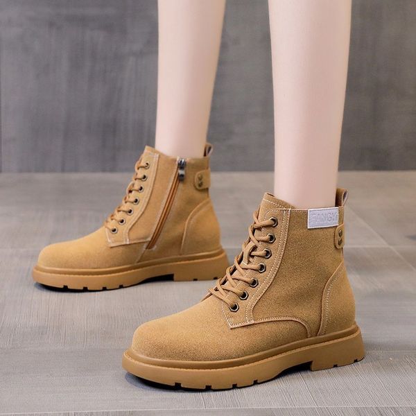 

faux women suede ankle round foot finger rents to vintage mujer autumn shoes short casual boots, Black
