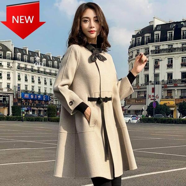 single-breasted seven-point sleeves fresh and lovely long cloak wool coat autumn new korean women's splicing stand collar, Black
single-breasted seven-point sleeves fresh and lovely long cloak wool coat autumn new korean women's splicing stand collar, Black