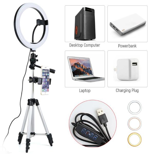 10inch Led Ring Light Camera Lightweight Tripod Stand With Phone Clip Holder Selfie Lamp P Studio Live Pgraphy Lighting