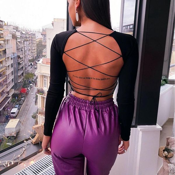 2020 women crop long sleeve backless tanks cropped party clubwear ladies casual bandage t shirt, White
2020 women crop long sleeve backless tanks cropped party clubwear ladies casual bandage t shirt, White