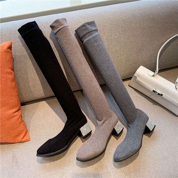 2020 women over the knee high sock boots 5cm high heels nightclub block crystal low heels glitter boots winter thigh silm shoes, Black
2020 women over the knee high sock boots 5cm high heels nightclub block crystal low heels glitter boots winter thigh silm shoes, Black