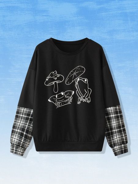 romwe x punpun contrast plaid frog print sweatshirt u7oc#, White;black
romwe x punpun contrast plaid frog print sweatshirt u7oc#, White;black