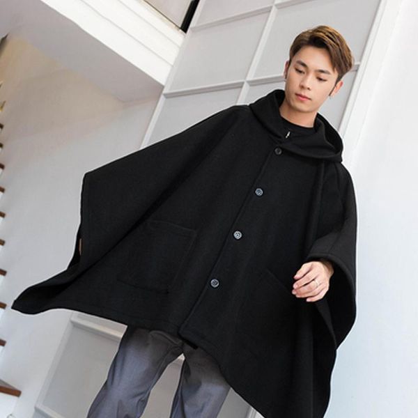 loose mid-length single-breasted autumn and winter woolen coat hooded cloak coat male dark shawl cloak hip hop1, Black
loose mid-length single-breasted autumn and winter woolen coat hooded cloak coat male dark shawl cloak hip hop1, Black