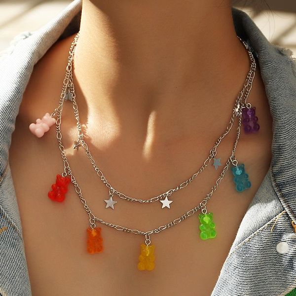 star bear chain necklaces for women colorful cartoon animal pendants necklace female collar jewelry, Silver
star bear chain necklaces for women colorful cartoon animal pendants necklace female collar jewelry, Silver