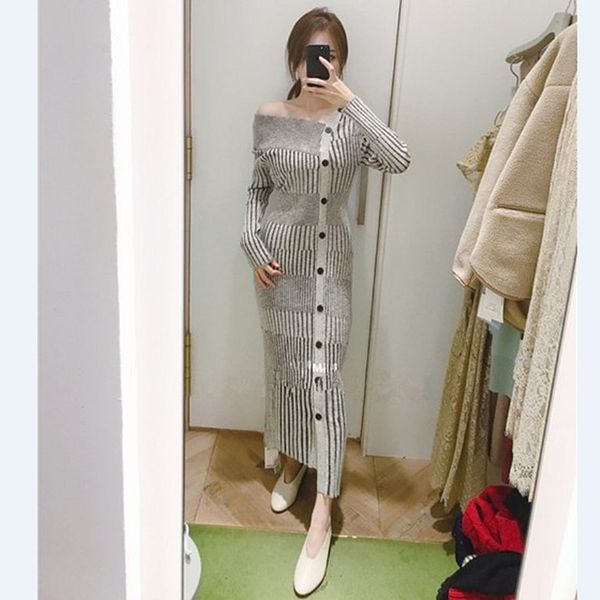 2020 autumn and winter new oblique shoulder buttons irregular self-cultivation temperament joker one-piece knit dress women h1210, Black;gray
2020 autumn and winter new oblique shoulder buttons irregular self-cultivation temperament joker one-piece knit dress women h1210, Black;gray