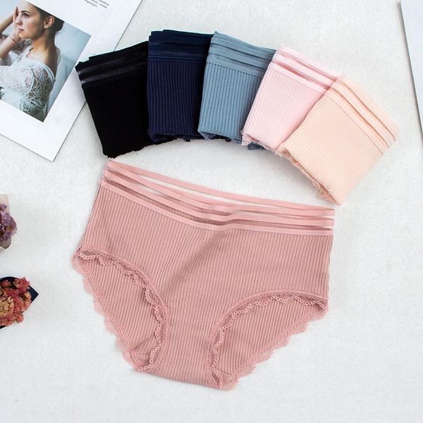 women's panties independent style thread cotton mid waist underwear breathable stripe solid color lace edge, Black;pink
women's panties independent style thread cotton mid waist underwear breathable stripe solid color lace edge, Black;pink