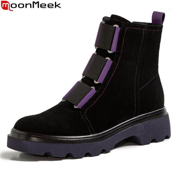 boots moonmeek 2021 genuine leather comfortable med heels round toe ladies shoes autumn winter simple ankle women1, Black 
boots moonmeek 2021 genuine leather comfortable med heels round toe ladies shoes autumn winter simple ankle women1, Black
