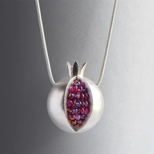 pendant necklaces fashion style red purple pulp pomegranate women wild memorial necklace prom party accessories, Silver 
pendant necklaces fashion style red purple pulp pomegranate women wild memorial necklace prom party accessories, Silver
