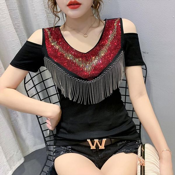 summer european clothes t shirt fashion off shoulder coloured diamonds tassel women ropa mujer shirt tees 2020 t05607, White
summer european clothes t shirt fashion off shoulder coloured diamonds tassel women ropa mujer shirt tees 2020 t05607, White