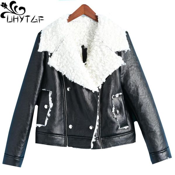 women's leather & faux uhytgf imitation sheep shear winter jacket lapel warm casual women chaquetas de cuero mujer 315, Black
women's leather & faux uhytgf imitation sheep shear winter jacket lapel warm casual women chaquetas de cuero mujer 315, Black