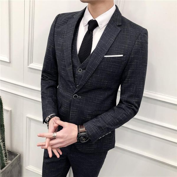 yushu mens wedding suit fashion three piece suit sets male business casual blazers pants vest set1, White;black
yushu mens wedding suit fashion three piece suit sets male business casual blazers pants vest set1, White;black