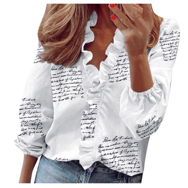 summer womens and blouses elegant v-neck long sleeve shirts ladies printed ruffles femme tunic blusa feminina streetwear, White
summer womens and blouses elegant v-neck long sleeve shirts ladies printed ruffles femme tunic blusa feminina streetwear, White