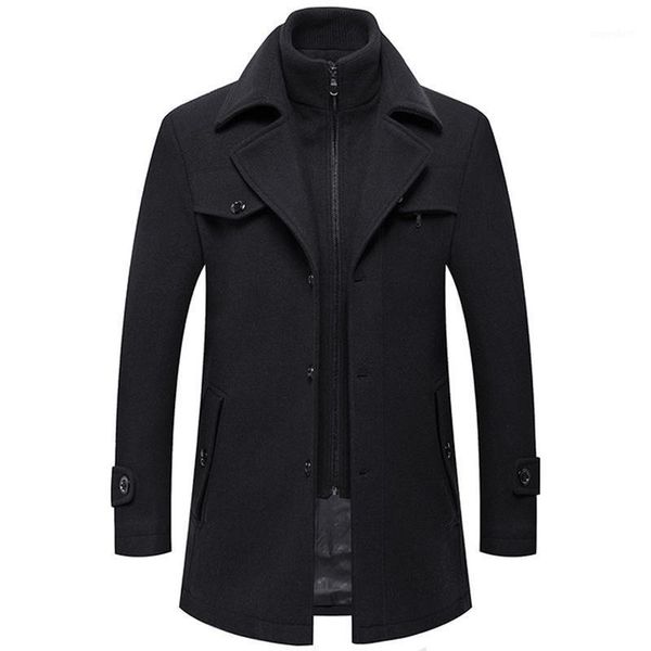 2020 new casual double collar veste homme hiver thick medium long wool coat men1, Black